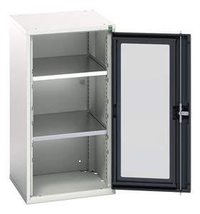 verso window door cupboard with 2 shelves. WxDxH: 525x550x1000mm. RAL 7035/5010 or selected Verso Glazed Clear View Storage Cupboards for Tools with Shelves
